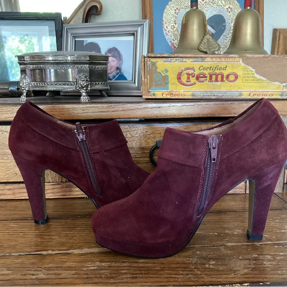 Chic Elle Burgundy Suede Heeled Booties